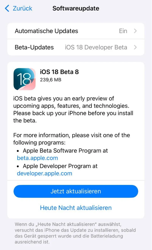 红原苹果手机维修分享苹果 iOS / iPadOS 18 开发者预览版 Beta 8 发布 